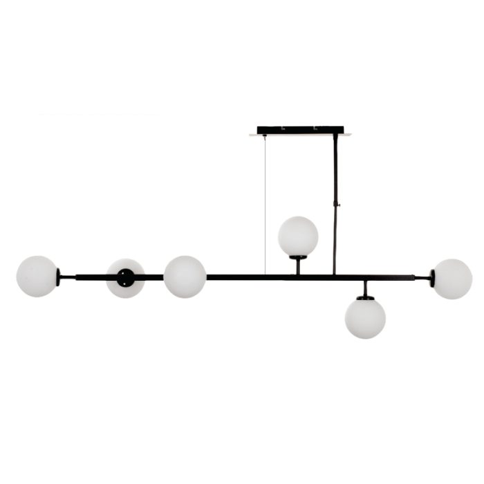 Κρεμαστό φωτιστικό από μαύρο μέταλλο και λευκή οπαλίνα 6XG9 D:130cm