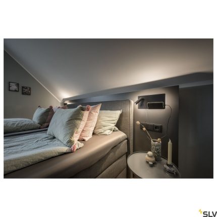 indoor LED surface-mounted wall light 3000K black version right incl. USB connection