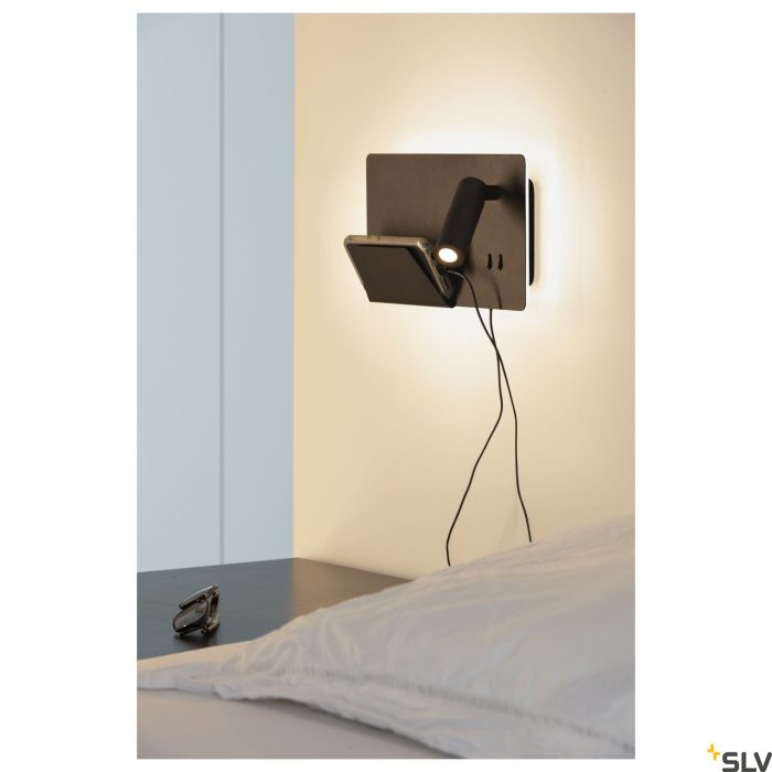 indoor LED surface-mounted wall light 3000K black version left incl. USB connection