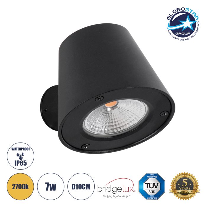 GloboStar® GARDENIA 60799 Φωτιστικό Τοίχου - Απλίκα Αρχιτεκτονικού Φωτισμού Εσωτερικού/Εξωτερικού Χώρου Up or Down LED 7W 700lm 60° AC220-240V Αδιάβροχο IP65 - Σώμα Αλουμινίου & Tempered Glass - Μ9.5 x Π13 x Υ7.7cm - Θερμό Λευκό 2700K - Μαύρο - Bridgelux Chip - 5 Years Warranty