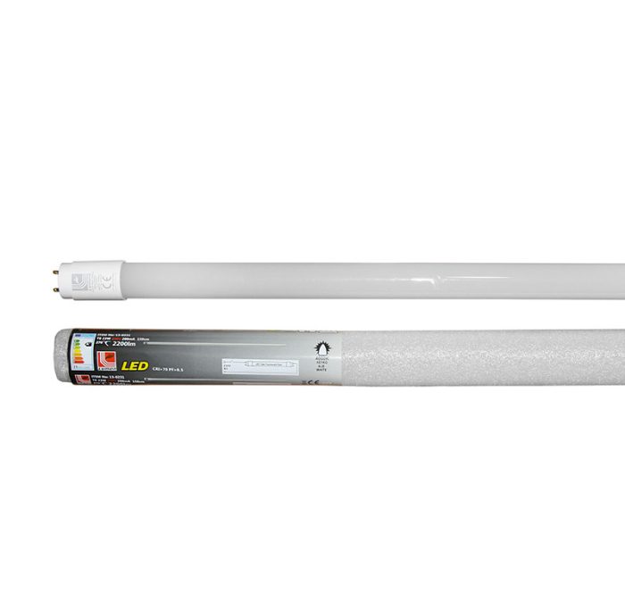 Led Λαμπα Γυαλινη T8 150Cm 24W 230V Διπλης Τροφοδος. Λευκο