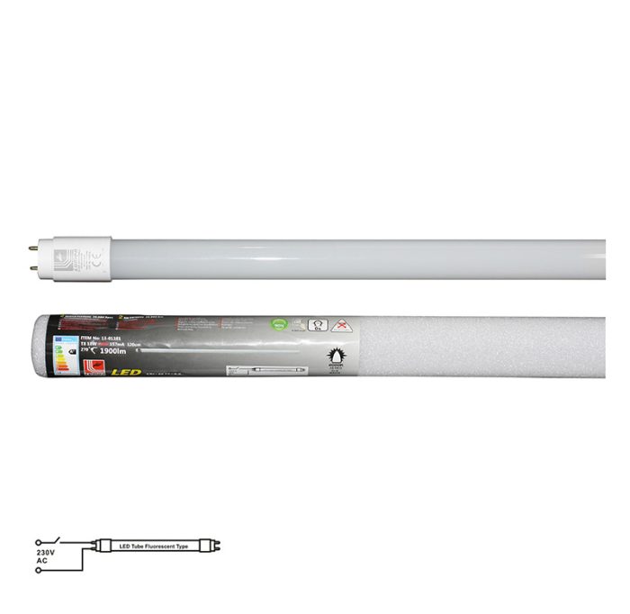 Led Λαμπα Γυαλινη T8 120Cm 18W 230V Μονης Τροφοδοσιας Λευκο