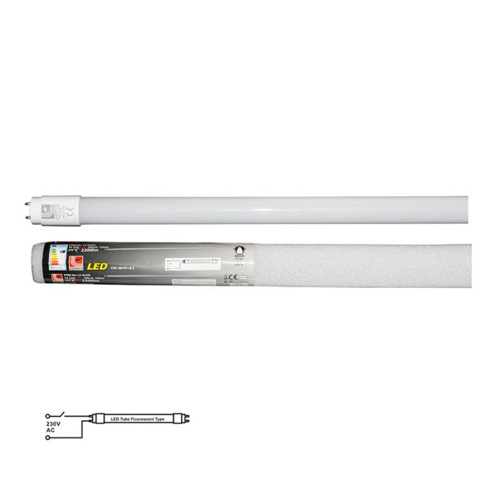 Led Λαμπα Γυαλινη T8 150Cm 24W 230V Μονης Τροφοδοσιας Λευκο