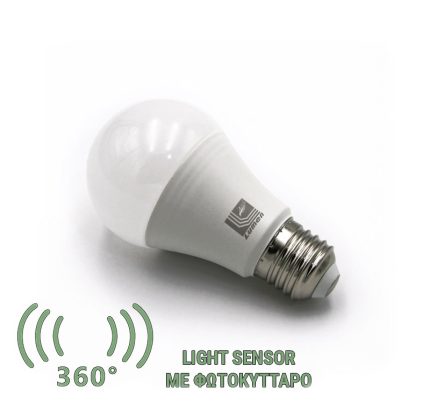 Led Λαμπα Αχλαδι Ε27 8W Με Φωτοκυτταρο Μερας-Νυχτας Λευκο