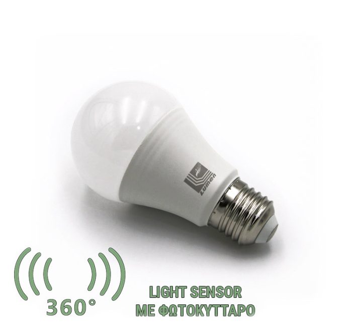 Led Λαμπα Αχλαδι Ε27 8W Με Φωτοκυτταρο Μερας-Νυχτας Λευκο