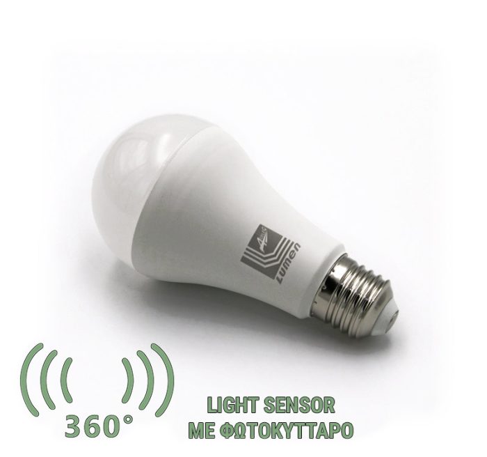 Led Λαμπα Αχλαδι Ε27 12W Με Φωτοκυτταρο Μερας-Νυχτας Λευκο