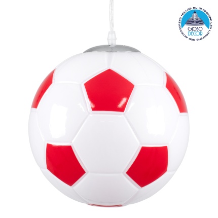 GloboStar® FOOTBALL 00646 Μοντέρνο Κρεμαστό Παιδικό Φωτιστικό Οροφής Μονόφωτο 1 x E27 Κόκκινο Λευκό Γυάλινο Φ25 x Υ25cm