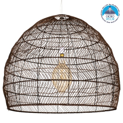 GloboStar® MALIBU 00967 Vintage Κρεμαστό Φωτιστικό Οροφής Μονόφωτο 1 x E27 Καφέ Ξύλινο Μπαμπού Φ100 x Y86cm