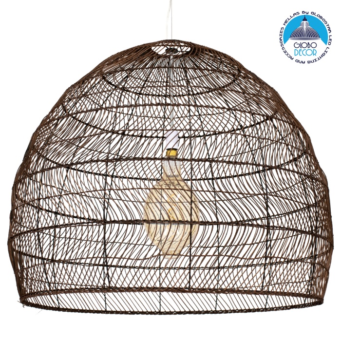 GloboStar® MALIBU 00967 Vintage Κρεμαστό Φωτιστικό Οροφής Μονόφωτο 1 x E27 Καφέ Ξύλινο Μπαμπού Φ100 x Y86cm