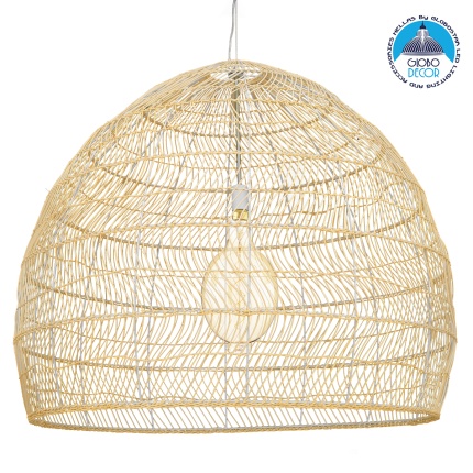 GloboStar® MALIBU 00974 Vintage Κρεμαστό Φωτιστικό Οροφής Μονόφωτο 1 x E27 Μπεζ Ξύλινο Μπαμπού Φ100 x Y86cm