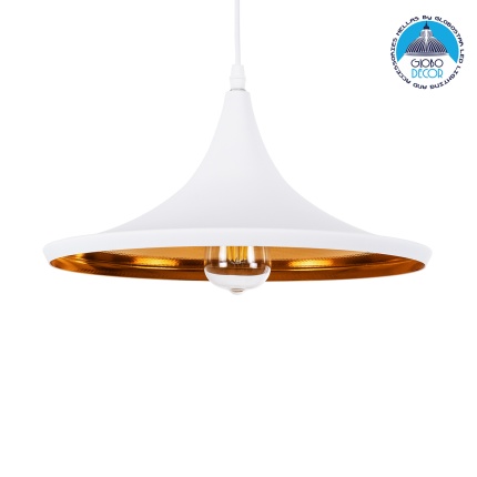 GloboStar® SHANGHAI WHITE 01026-B Μοντέρνο Κρεμαστό Φωτιστικό Οροφής Μονόφωτο 1 x E27 Λευκό Μεταλλικό Καμπάνα Φ37 x Υ17cm