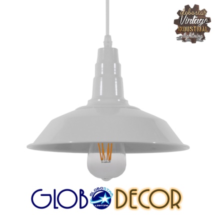 GloboStar® RAY 01044 Vintage Industrial Κρεμαστό Φωτιστικό Οροφής Μονόφωτο 1 x E27 Λευκό Μεταλλικό Καμπάνα Φ26 x Y25cm