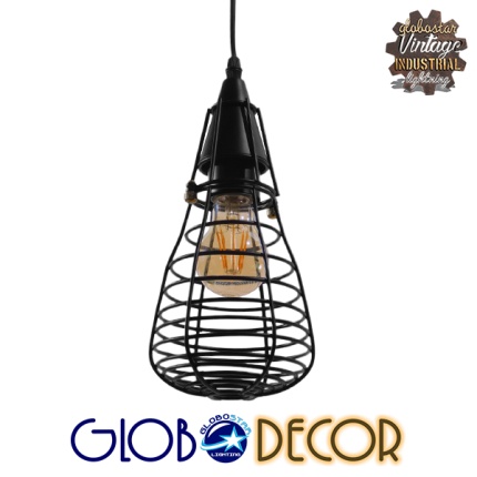 GloboStar® ALDO 01058 Vintage Industrial Κρεμαστό Φωτιστικό Οροφής Μονόφωτο Μαύρο Μεταλλικό Πλέγμα Φ13 x Y27cm