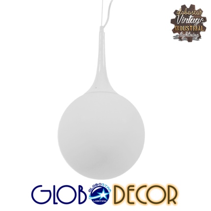 GloboStar® SPHERE 01143 Μοντέρνο Κρεμαστό Φωτιστικό Οροφής Μονόφωτο 1 x E27 Λευκό Γυάλινο Φ25 x Y46.5cm