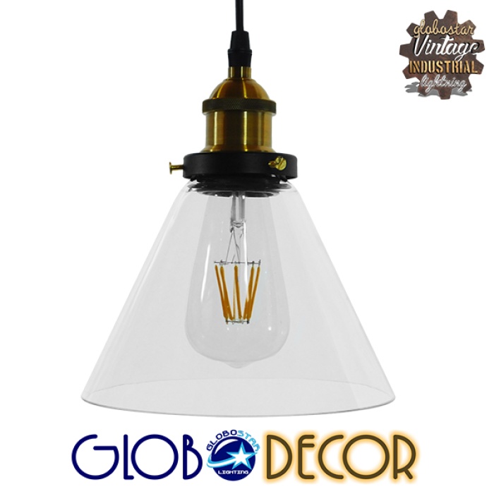 GloboStar® WICKHAM 01169 Vintage Κρεμαστό Φωτιστικό Οροφής Μονόφωτο 1 x E27 Γυάλινο Καμπάνα Φ18 x Y20cm