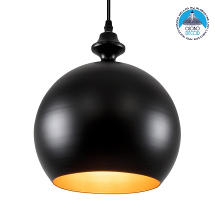 GloboStar® ROCKFORD 01287-B Μοντέρνο Κρεμαστό Φωτιστικό Οροφής Μονόφωτο 1 x E27 Μαύρο Μεταλλικό Καμπάνα Φ24 x Υ27cm