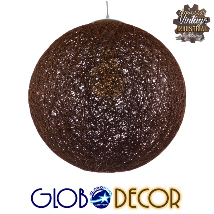 GloboStar® OCEANA 01358 Vintage Κρεμαστό Φωτιστικό Οροφής Μονόφωτο 1 x E27 Καφέ Ξύλινο Ψάθινο Rattan Φ40 x Υ40cm