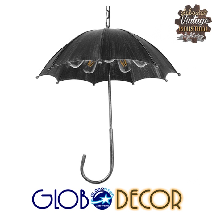 GloboStar® UMBRELLA 01407 Vintage Industrial Κρεμαστό Φωτιστικό Οροφής Πολύφωτο Γκρι Σκουριά Μεταλλικό Φ58 x Υ60cm