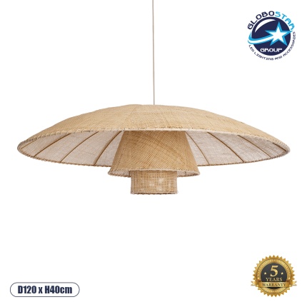 GloboStar® ZORA 02140 Boho Κρεμαστό Φωτιστικό Οροφής Μονόφωτο 1 x E27 AC220-240V IP20 - Φ120 x Υ40cm - Μπεζ Υφασμάτινο Καμπάνα - 5 Χρόνια Εγγύηση