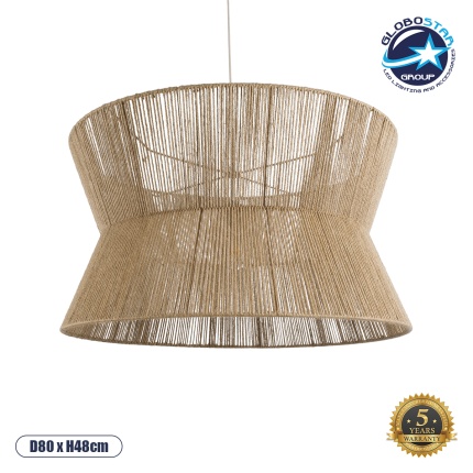 GloboStar® BISBEE 02205 Boho Κρεμαστό Φωτιστικό Οροφής Μονόφωτο 1 x E27 AC220-240V IP20 - Φ80 x Υ48cm - Μπεζ Λεπτό Σχοινί Τριχιά Πλέγμα - 5 Χρόνια Εγγύηση