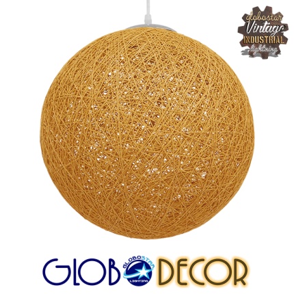 GloboStar® OCEANA 01357 Vintage Κρεμαστό Φωτιστικό Οροφής Μονόφωτο 1 x E27 Μπεζ Ξύλινο Ψάθινο Rattan Φ40 x Υ40cm