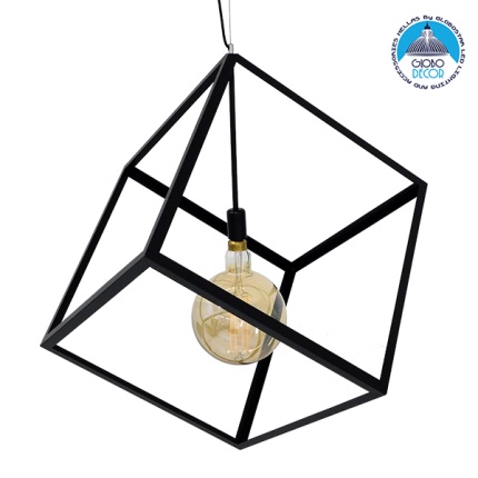 GloboStar® CUBE 01672 Μοντέρνο Κρεμαστό Φωτιστικό Οροφής Μονόφωτο 1 x E27 Μαύρο Μεταλλικό Πλέγμα Μ70 x Π70 x Υ87cm