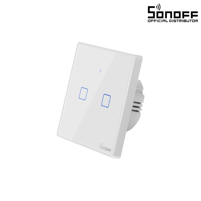 GloboStar® 80131 SONOFF T2EU2C-RF - 433MHz Wireless Smart Wall Touch Button Switch AC 100-240V Max 4A (2A/Way) 2 Way - RF Series