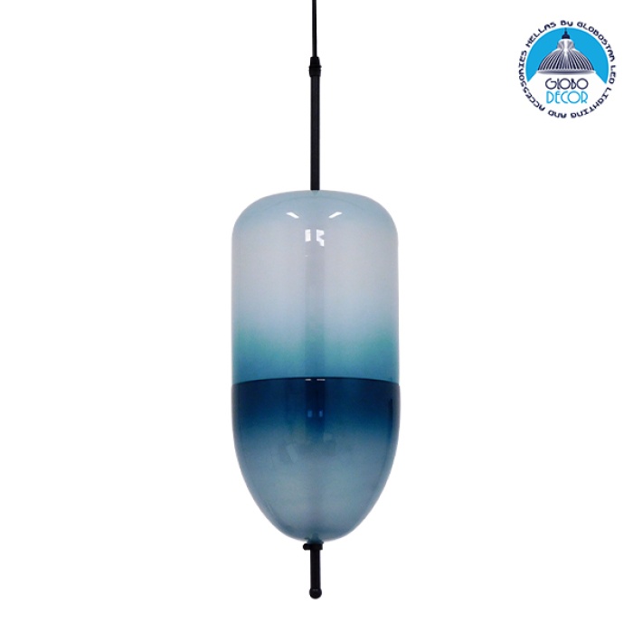 GloboStar® TEARDROP 01504 Μοντέρνο Κρεμαστό Φωτιστικό Οροφής Τρίφωοτο 3 x G4 Γυάλινο Τιρκουάζ Διάφανο Φ20 x Υ65cm