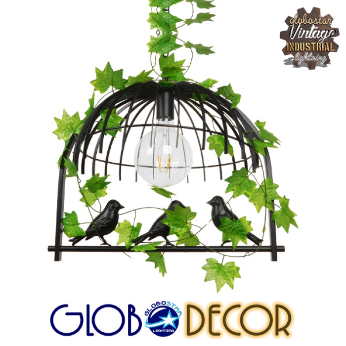 GloboStar® NEST 01640 Vintage Industrial Κρεμαστό Φωτιστικό Οροφής Μονόφωτο 1 x E27 Μαύρο Μεταλλικό Πλέγμα Μ48.5 x Π37.5 x Y42cm