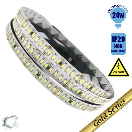 Ταινία LED Λευκή Professional Series 5m 24W/m 24V 240LED/m 3014 SMD 3360lm/m 120° IP20 Ψυχρό Λευκό 6000k GloboStar 63019