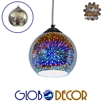 GloboStar® MERCURY 01345 Μοντέρνο Κρεμαστό Φωτιστικό Οροφής Μονόφωτο 1 x E27 Γυάλινο Νίκελ 3D Φ15 x Υ12.5cm