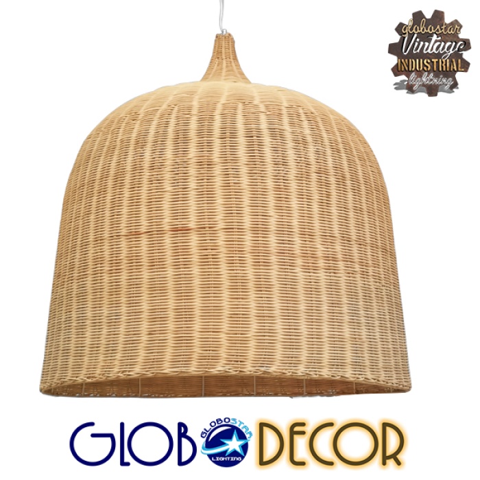 GloboStar® BAHAMAS 01570 Vintage Κρεμαστό Φωτιστικό Οροφής Μονόφωτο 1 x E27 Μπεζ Ξύλινο Ψάθινο Μπαμπού Φ90 x Υ90cm