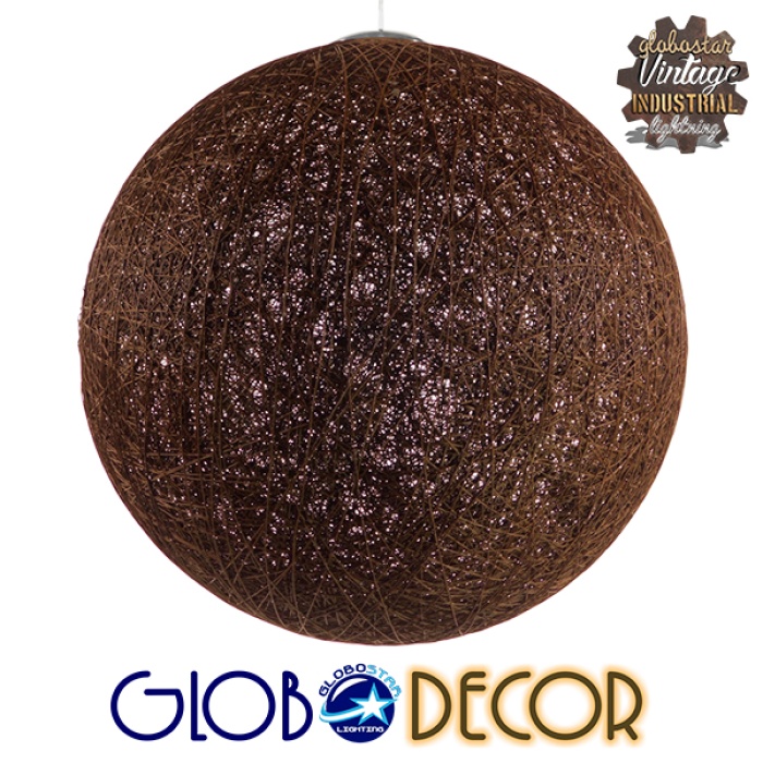 GloboStar® OCEANA 01362 Vintage Κρεμαστό Φωτιστικό Οροφής Μονόφωτο 1 x E27 Καφέ Ξύλινο Ψάθινο Rattan Φ60 x Υ60cm