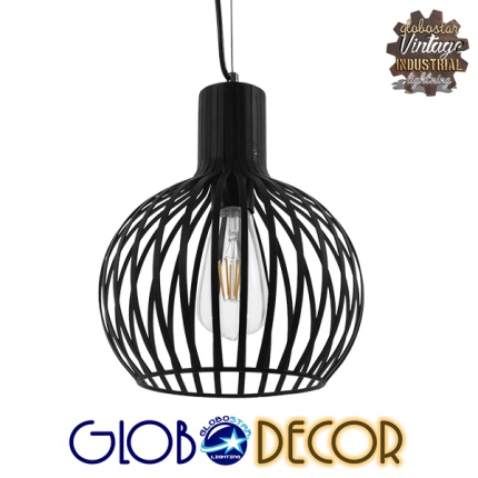 GloboStar® SCANDI 01386 Vintage Industrial Κρεμαστό Φωτιστικό Οροφής Μονόφωτο Μαύρο Μεταλλικό Πλέγμα Φ23 x Υ30cm