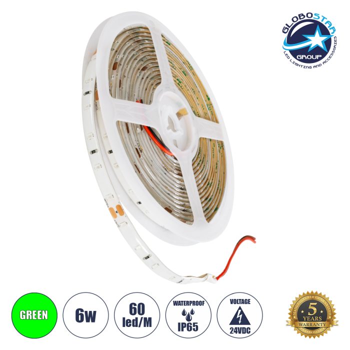 GloboStar® LILAC 70305 Ταινία LED 6W/m 480lm/m 120° DC 24V Αδιάβροχη IP65 - 60 x SMD 2835 LED Chip/Μέτρο - Μ5000 x Π8 x Υ2mm - Ρολό 5 Μέτρων - Πράσινο - 5 Χρόνια Εγγύηση