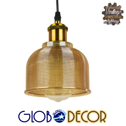 GloboStar® SEGRETO 01448 Vintage Κρεμαστό Φωτιστικό Οροφής Μονόφωτο 1 x E27 Χρυσό Γυάλινο Διάφανο Καμπάνα με Χρυσό Ντουί Φ14 x Υ18cm