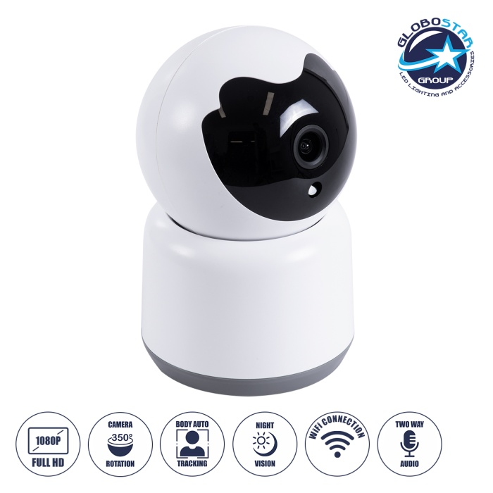 GloboStar® 86072 Table Camera WiFi HD 1080P 3MP 350° Two Way Audio & Motion Detection - Επιτραπέζια Κάμερα WiFi HD 1080P 350° Διπλή Κατέυθυνση Ομιλίας με Ανιχνευτή Κίνησης - Following Face Auto Tracking - Λευκό