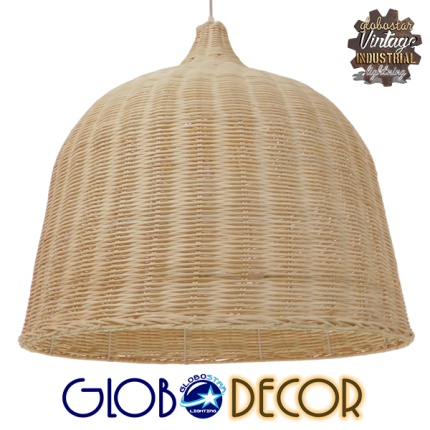 GloboStar® BAHAMAS 01370 Vintage Κρεμαστό Φωτιστικό Οροφής Μονόφωτο 1 x E27 Μπεζ Ξύλινο Ψάθινο Μπαμπού Φ60 x Υ60cm