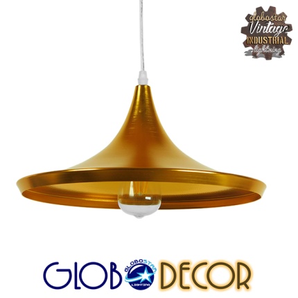 GloboStar® SHANGHAI GOLD 01545 Μοντέρνο Κρεμαστό Φωτιστικό Οροφής Μονόφωτο 1 x E27 Χρυσό Μεταλλικό Καμπάνα Φ37 x Y20cm