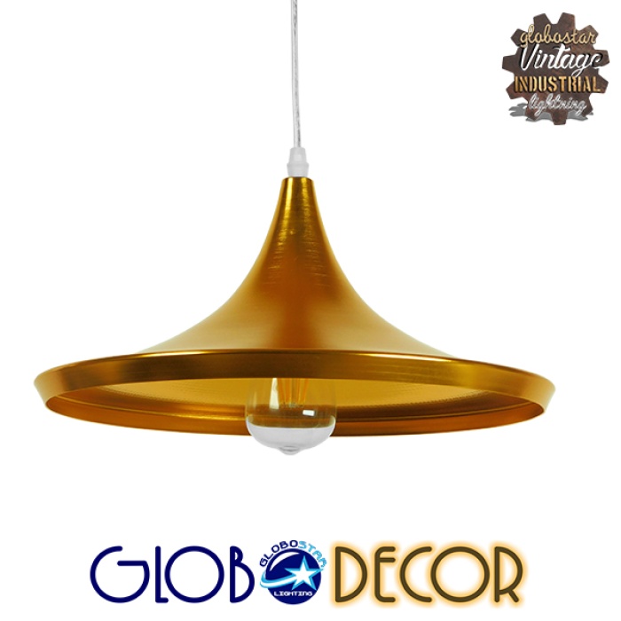 GloboStar® SHANGHAI GOLD 01545 Μοντέρνο Κρεμαστό Φωτιστικό Οροφής Μονόφωτο 1 x E27 Χρυσό Μεταλλικό Καμπάνα Φ37 x Y20cm