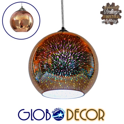 GloboStar® JUPITER 01349 Μοντέρνο Κρεμαστό Φωτιστικό Οροφής Μονόφωτο 1 x E27 Γυάλινο Νίκελ Χάλκινο 3D Φ25 x Υ22cm