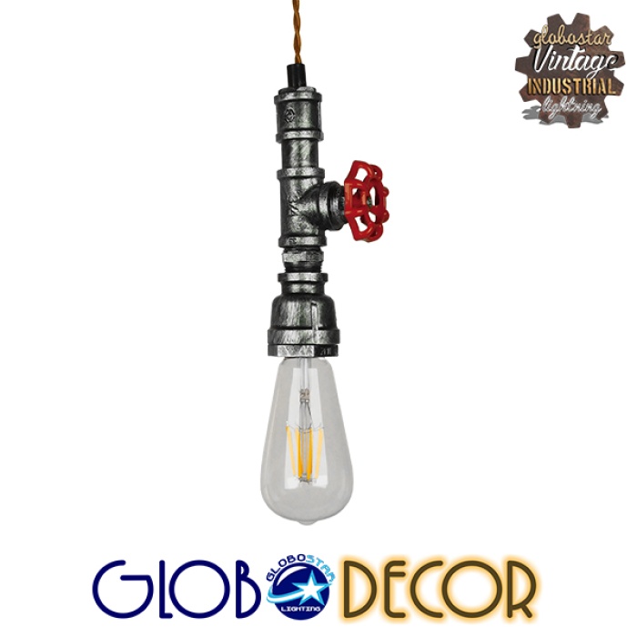 GloboStar® SPIGOT 01583 Vintage Industrial Κρεμαστό Φωτιστικό Οροφής Μονόφωτο 1 x E27 Ασημί Μεταλλικό Μ5 x Π7.5 x Y20cm