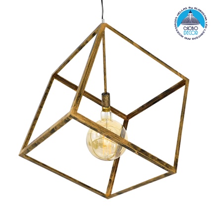 GloboStar® CUBE 01674 Μοντέρνο Κρεμαστό Φωτιστικό Οροφής Μονόφωτο 1 x E27 Χρυσό Σκουριά Μεταλλικό Πλέγμα Μ70 x Π70 x Υ87cm