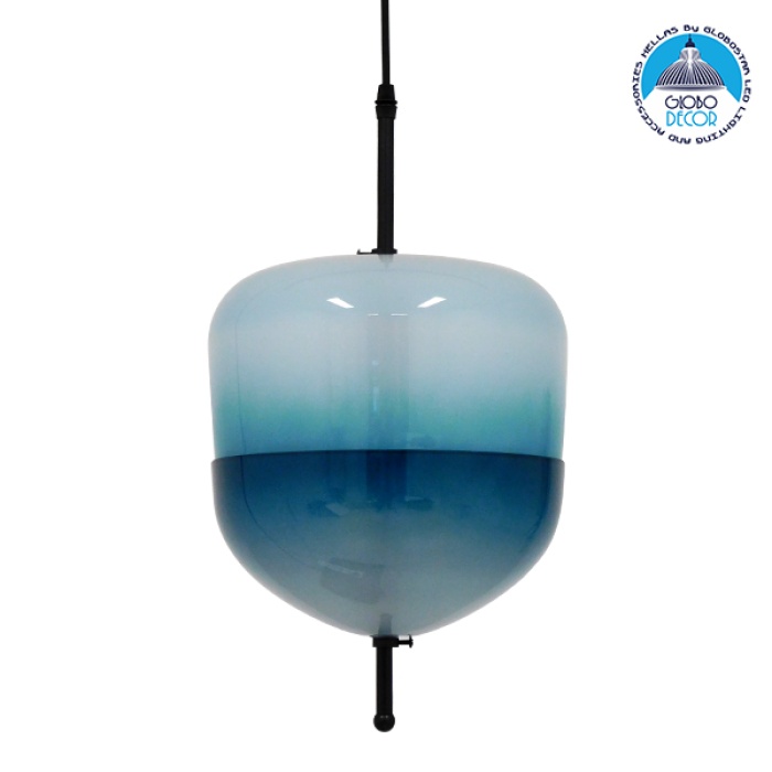 GloboStar® TEARDROP 01503 Μοντέρνο Κρεμαστό Φωτιστικό Οροφής Τρίφωτο 3 x G4 Γυάλινο Τιρκουάζ Διάφανο Φ24 x Υ45cm