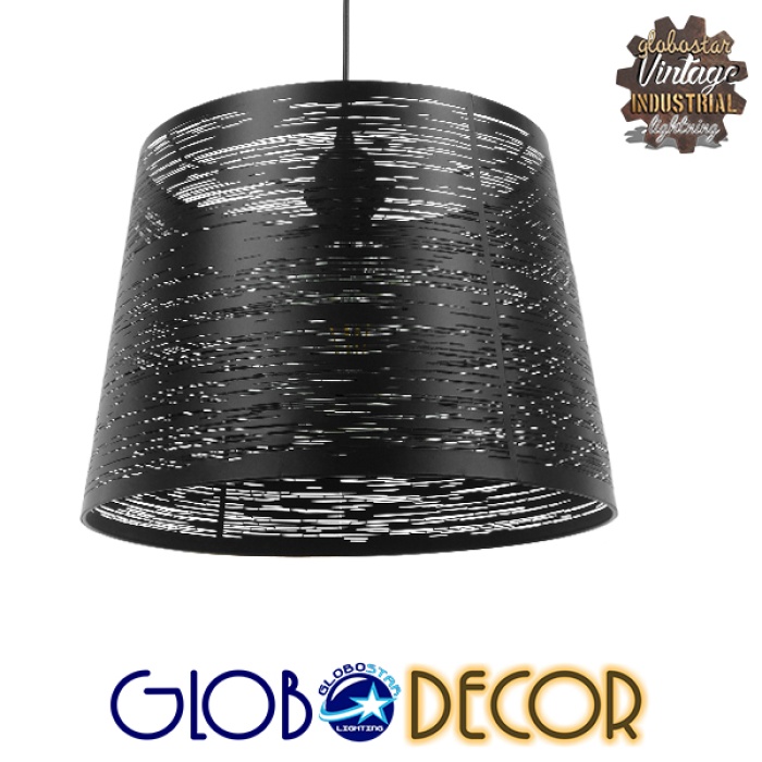 GloboStar® ACCADEMIA 01556 Μοντέρνο Industrial Κρεμαστό Φωτιστικό Οροφής Μονόφωτο 1 x E27 Μεταλλικό Μαύρο Καμπάνα Φ35 x Υ25cm