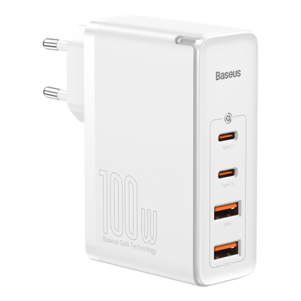 Baseus Travel Charger GaN2 Pro 2xType-C/2xUSB 100W + Cable Type-C 100W White