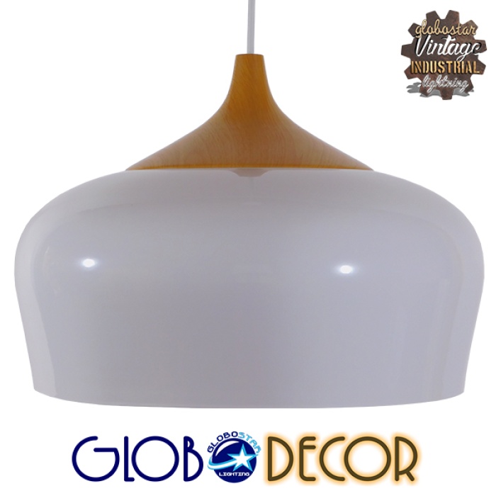 GloboStar® VILI WHITE 01260 Μοντέρνο Κρεμαστό Φωτιστικό Οροφής Μονόφωτο 1 x E27 Λευκό Μεταλλικό Καμπάνα Φ40 x Y27cm