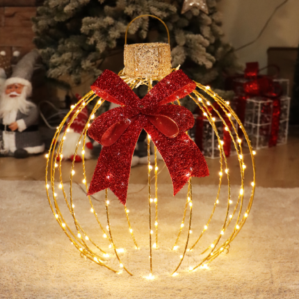 Glitter 3D Gold Ball With Bow 128LED Λαμπ Θερμ Flash Χρυς Καλ Χαλκ Ανταπτ 4