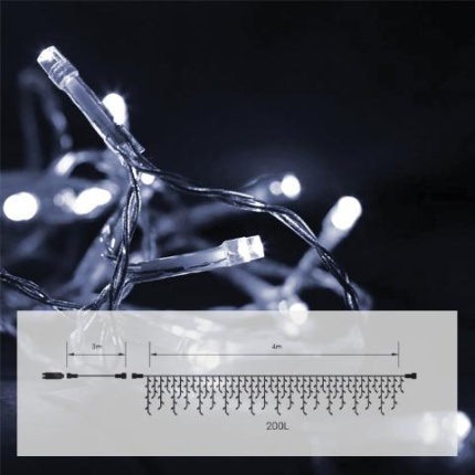 200L Led Βροχη Λευκο/Διαφανο Επεκτεινομενη 4Μ